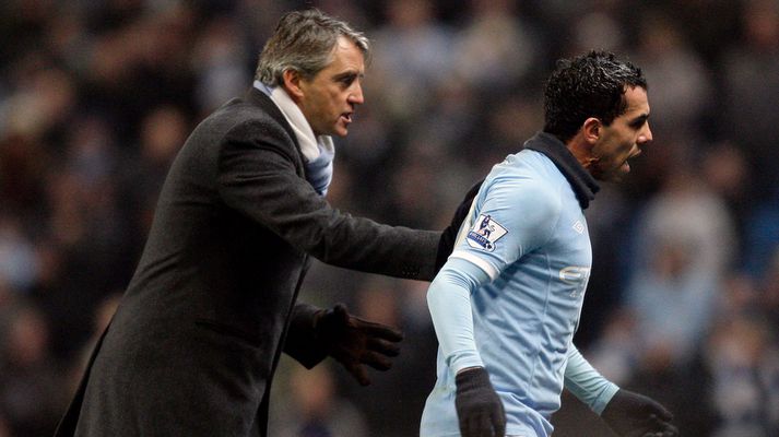 Carlos Tevez og Roberto Mancini.