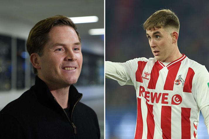 Jóhannes fylgist stoltur með syni sínum Ísaki Bergmann.