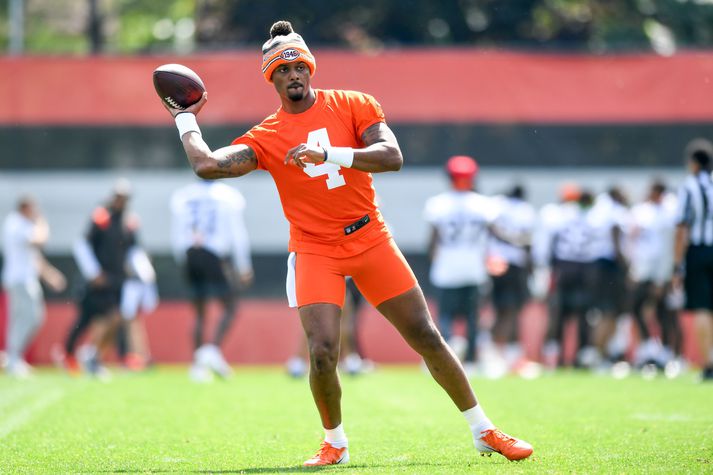 Deshaun Watson á æfingu hjá Cleveland Browns.