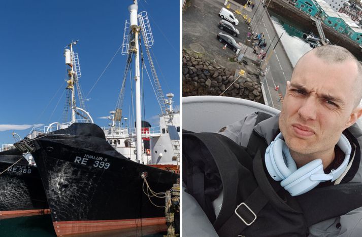 Hólmsteinn situr í tunnu í mastri öðru skipsins. 
