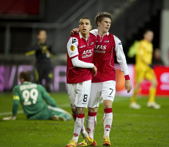 Jóhann Berg og Maher fagna.