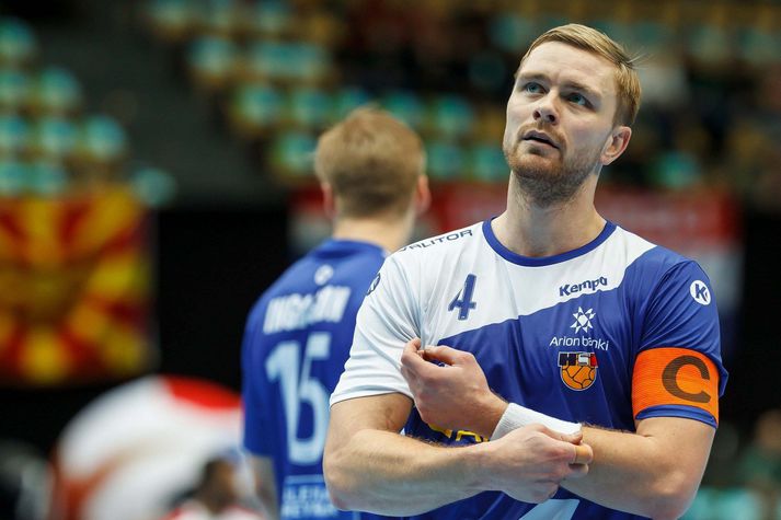 Aron Pálmarsson er fyrirliði íslenska handboltalandsliðsins en hér er hann á síðasta HM í handbolta árið 2019.