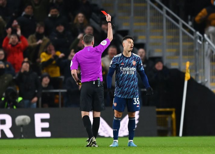 Gabriel Martinelli sá rautt í 1-0 sigri Arsenal í kvöld.
