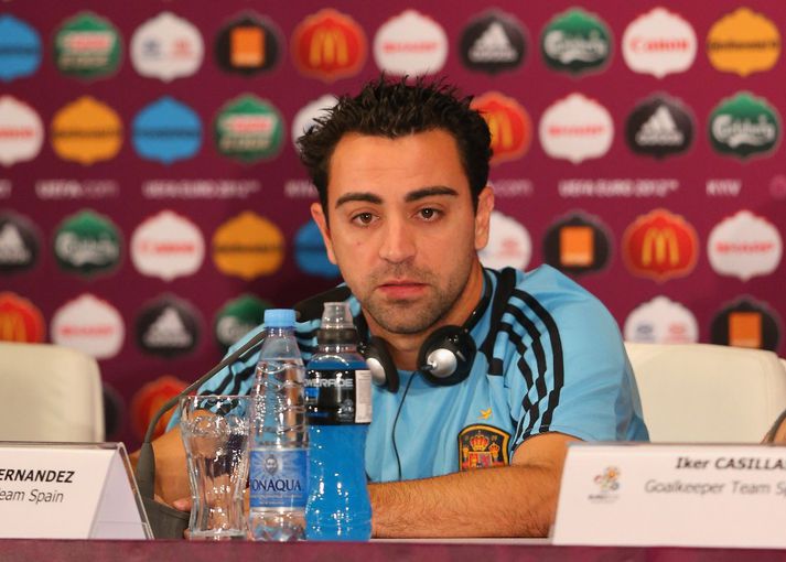 Xavi á blaðamannfundinum í gær