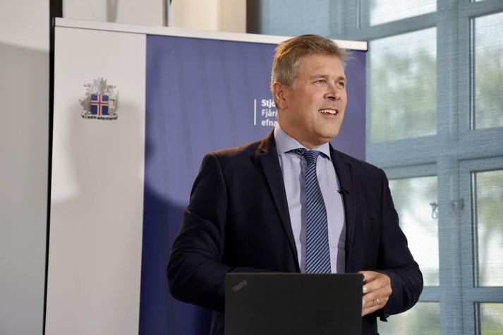 Bjarni Benediktsson á fundinum í húsakynnum fjármálaráðuneytisins í dag.
