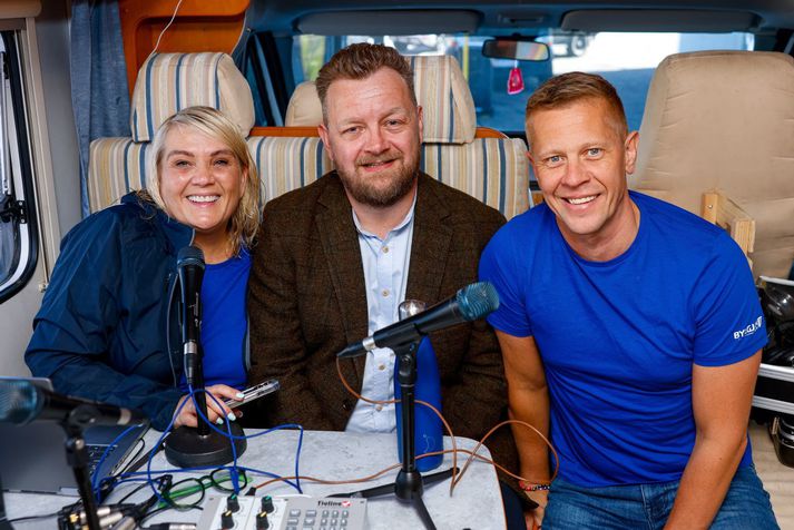 Óli Palli ásamt þeim Siggu Lund og Sigvalda Kaldalóns í Bylgjulestinni fyrir nokkrum árum. Hann ætlar ekki að horfa á Eurovision í kvöld.