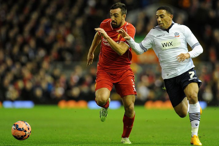 Jose Enrique í síðasta leik sínum með Liverpool gegn Bolton.