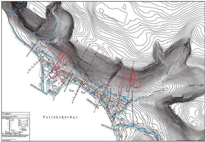 Rýmingarkort af Patreksfirði.