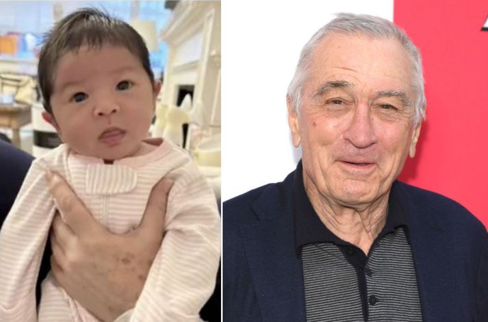 Gia Virginia Chen-DeNiro sem er rétt rúmlega mánaðar gömul og Robert DeNiro sem er rétt tæplega áttræður.