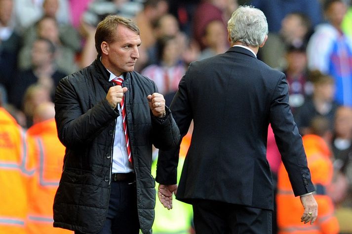 Brendan Rodgers fagnar sigri í dag.