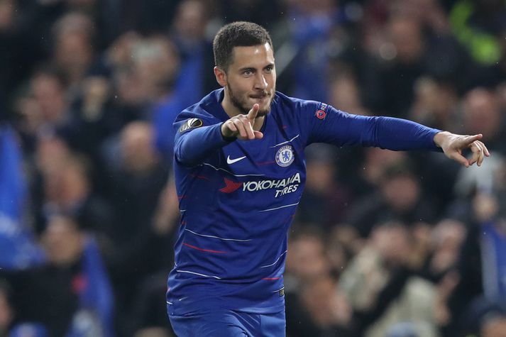 Hazard fagnar í leiknum gegn Eintracht Frankfurt í Evrópudeildinni á fimmtudagskvöldið.