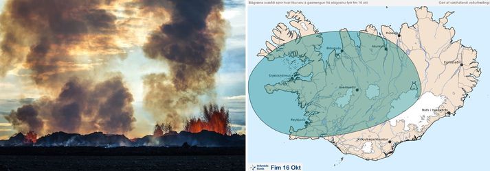 Í gærkvöldi mældust há mengunargildi á Kirkjubæjarklaustri, á Suðurlandi og höfuðborgarsvæðinu, á Ísafirði auk Norðurlands.