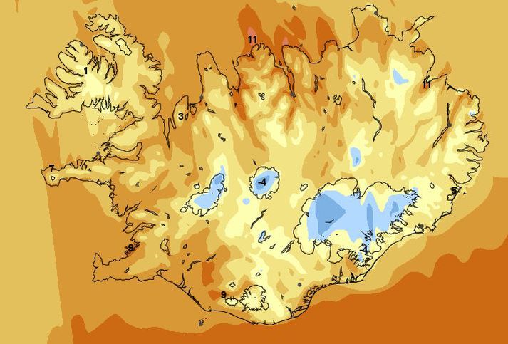 Hitaspá Veðurstofu Íslands fyrir sunnudag.