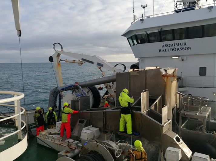 Um borð í Ásgrími Halldórssyni SF við Hrollaugseyjar undan Hala í Suðursveit í gær.