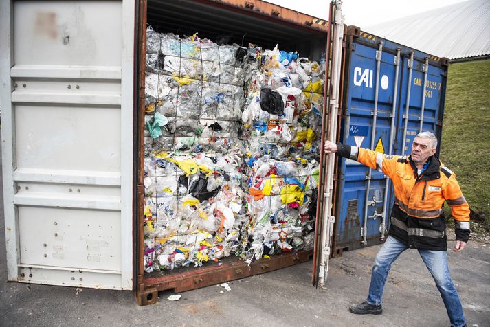 Gríðarlegt magn af plastúrgangi hefur verið safnað í endursvinnslustöðinni í Gufunesi.  