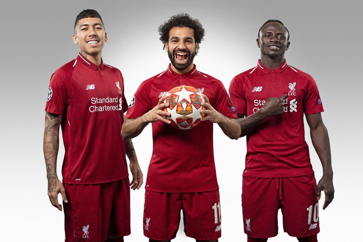 Sóknarlína Liverpool er skipuð þeim Roberto Firmino, Mohamed Salah og Sadio Mane.