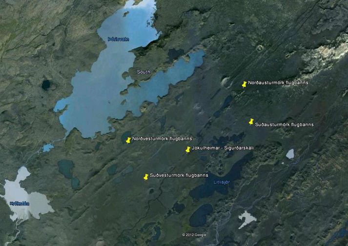 Svæðið þar sem tökurnar fara fram. Framleiðendur myndarinnar óskuðu eftir því að þessu svæði yrði lokað fyrir flugumferð, en það fékkst ekki samþykkt.