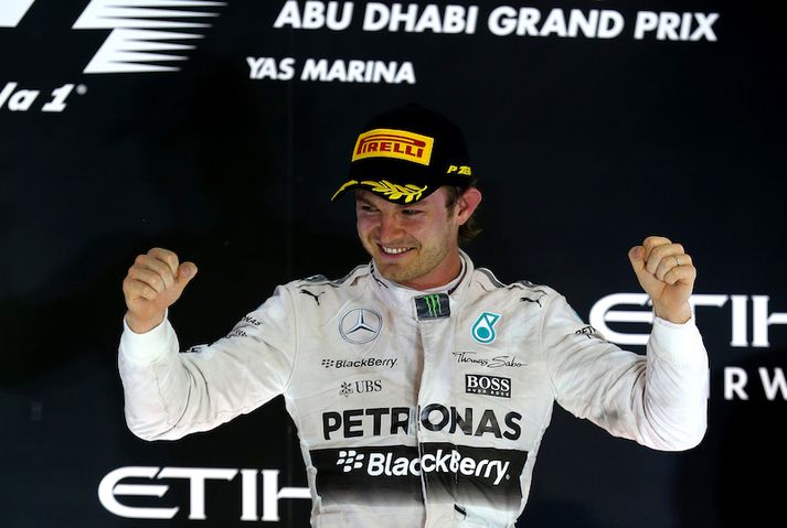 Nico Rosberg fagnar eftir keppnina í dag.
