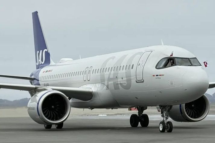 Frá fyrsta flugi SAS til Nuuk þann 27. júní 2025. Flogið var á Airbus A320.