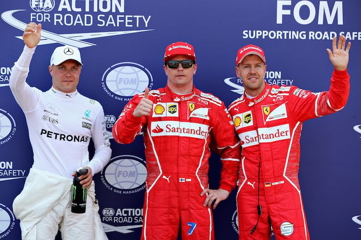 Sebastian Vettel, Kimi Raikkonen og Valtteri Bottas voru þrír hröðustu menn dagsins.