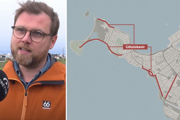 Sævar Helgi Bragason er maðurinn sem allt veit um almyrkva á sólu þann 12. ágúst næstkomandi.Til hægri má sjá þær götur sem lokað verður.