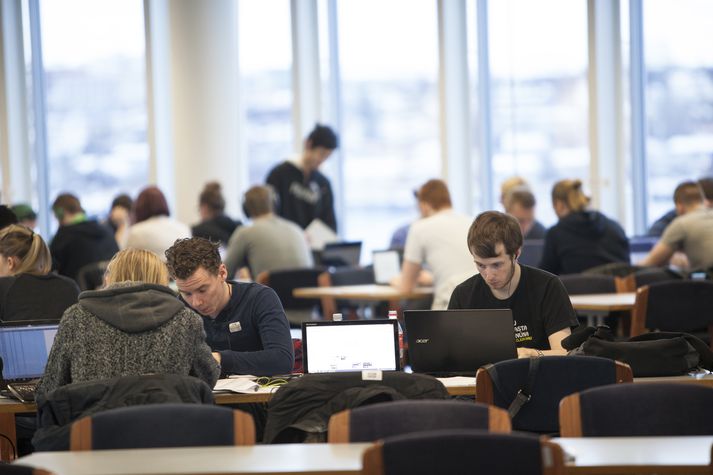Hluti háskólanema sækir námsefni sitt á netið líkt og þessi gæti verið að gera.