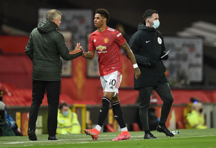 Ole Gunnar Solskjær og Marcus Rashford í leik með Manchester United á dögunum.