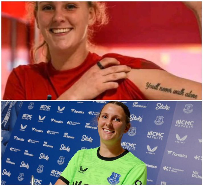 Kanadíska markvörðurinn Rylee Foster lék áður með Liverpool en nú hefur hún samið við Everton. Við vitum ekki betur en að húðflúrið sé enn á sínum stað.