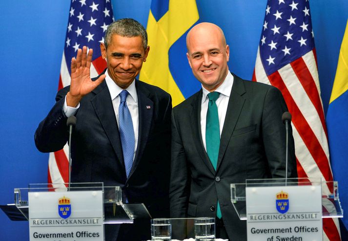 Barack Obama og Fredrik Reinfeldt í Stokkhólmi.