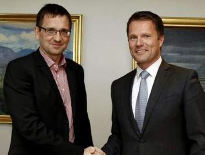 Hörður Arnarson, forstjóri Lanadsvirkjunar, og Ómar Svavarsson, forstjóri Vodafone á Íslandi.
