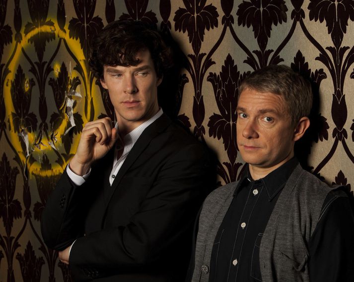Benedict Cumberbatch og Martin Freeman leika Sherlock Holmes og Dr. Watson.