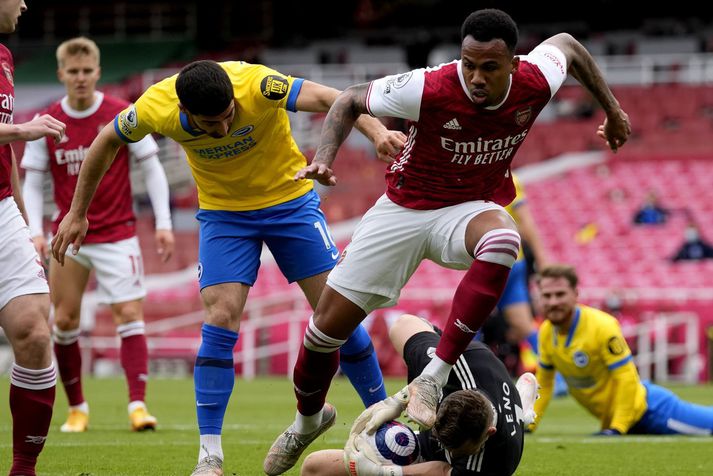 Gabriel í leik Arsenal og Brighton Hove Albion í lokaumferðinni um helgina,