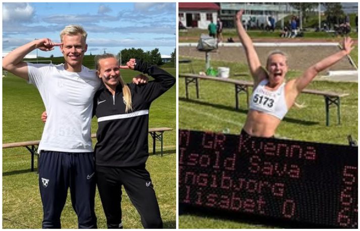 Ísold Sævarsdóttir og Aron Ingi Sævarsson. fyrir hlaupin en við höfum enn ekki fengið opinbera sönnun fyrir því að hann hafi hoppað í sjóinn.