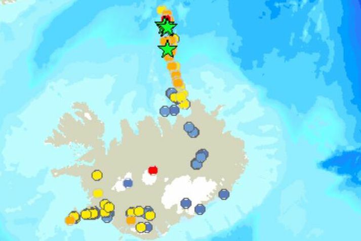 Jarðskjálftakort Veðurstofunnar.