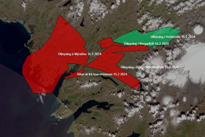 Eins og sjá má af kortinu nær rafmagnsleysið yfir mjög stóran hluta Borgarfjarðar.