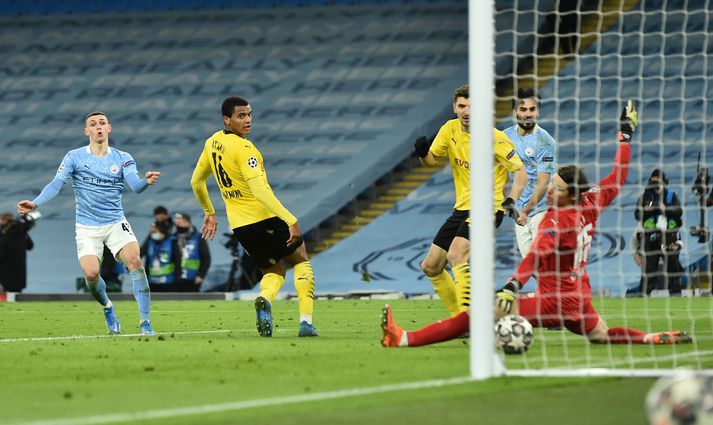 Phil Foden tryggði Manchester City sigur á Borussia Dortmund í kvöld.