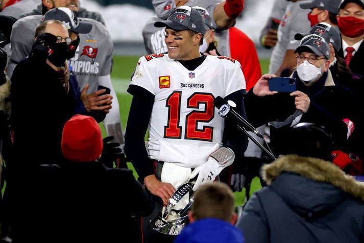 Tom Brady er búinn að leiða lið Tampa Bay Buccaneers alla leið í Super Bowl leikinn á sínu fyrsta tímabili.