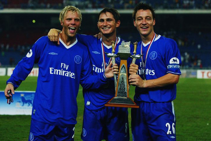 Eiður Smári Gudjohnsen með þeim Frank Lampard og John Terry.