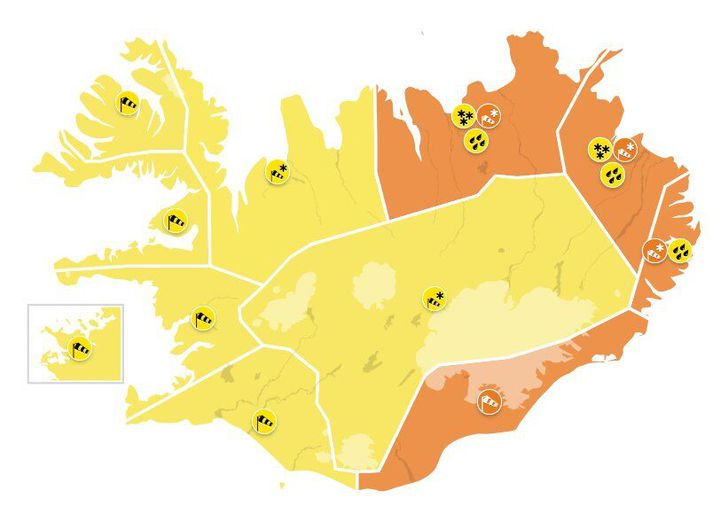 Svona lítur viðvaranakortið út núna.