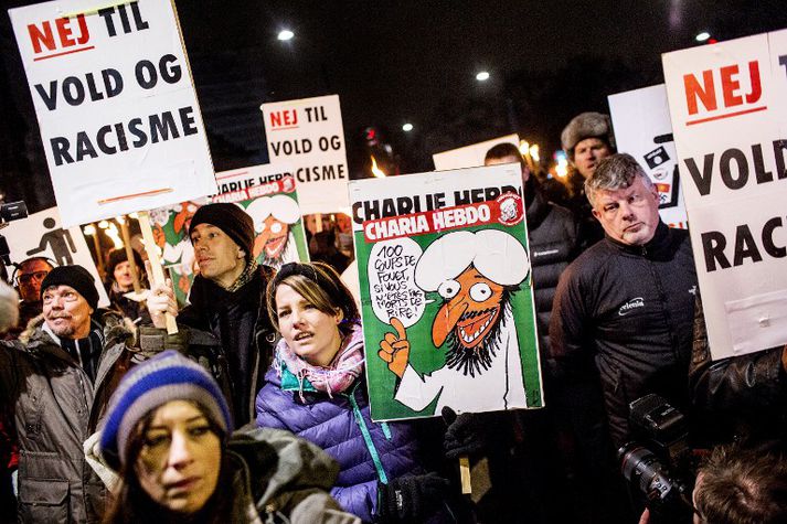 Um þrjú hundruð manns komu saman á sama tíma í Kaupmannahöfn til að mótmæla Pegida.