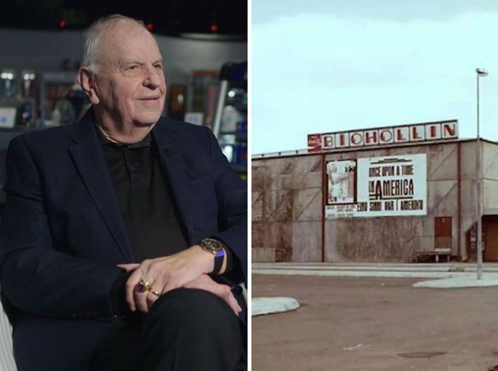 Árni Samúelsson tekur á móti gestum á síðustu sýningu Bíóhallarinnar.