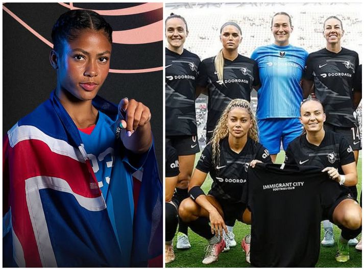 Sveindís Jane Jónsdóttir er á leiðinni til bandaríska félagsins Angel City en leikmenn liðsins vöktu um helgina athygli á slæmri stöðu innflytjenda í Los Angeles.