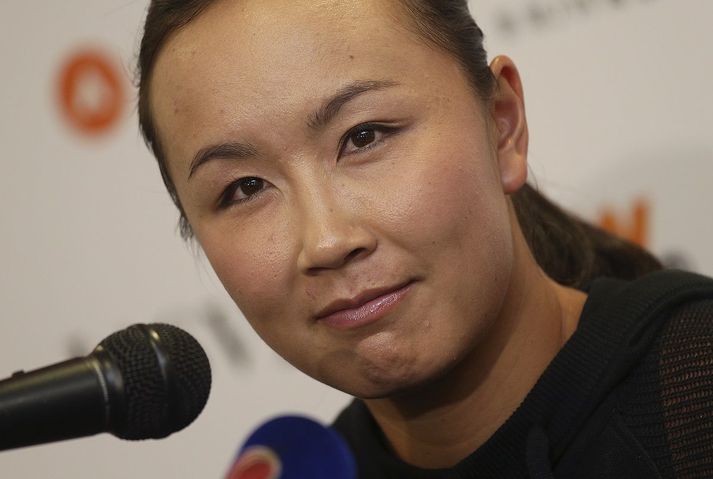 Peng Shuai á blaðamannafundi árið 2014.