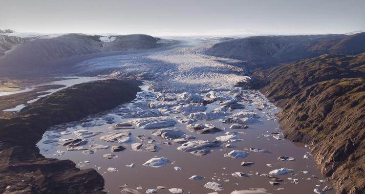 Hoffellsjökull er skriðjökull úr Vatnajökli. Hótelið kúrir þar í skjóli jökulsins. Fréttablaðið/Veðurstofa Íslands