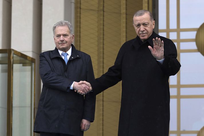 Sauli Niinisto og  Recep Tayyip Erdogan, forsetar Finnlands og Tyrklands,  í Ankara í dag.