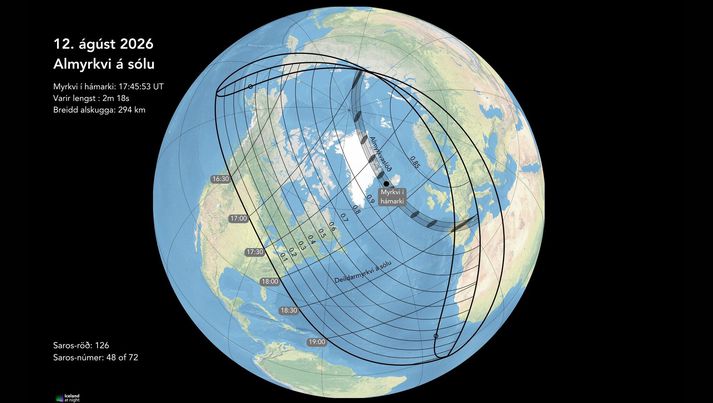 Almyrkvinn 12. ágúst 2026 gengur yfir Norðurskautið, Grænland, Ísland, Portúgal og Spán. Í norðurhluta Norður Ameríku, Skandinavíu, Evrópu og vestur Afríku sést deildarmyrkvi.  Almyrkvinn er lengstur 2m 18s í hafinu skammt vestan við Látrabjarg á Íslandi.