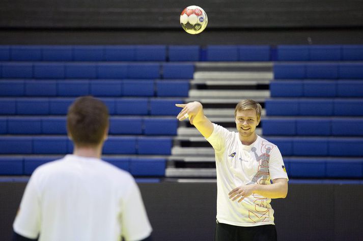 Aron Pálmarsson var í góðum gír á æfingunni í gærkvöldi. 