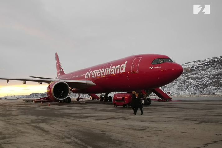 Airbus A330-breiðþotan komin til nýrrar heimahafnar á Grænlandi.