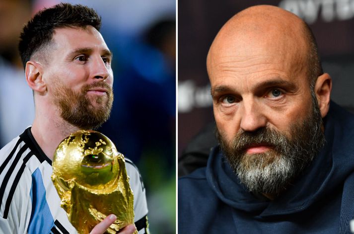 Lionel Messi, skærasta stjarna Argentínu og einn besti leikmaður allra tíma og Arnar Gunnlaugsson, landsliðsþjálfari íslenska karlalandsliðsins.