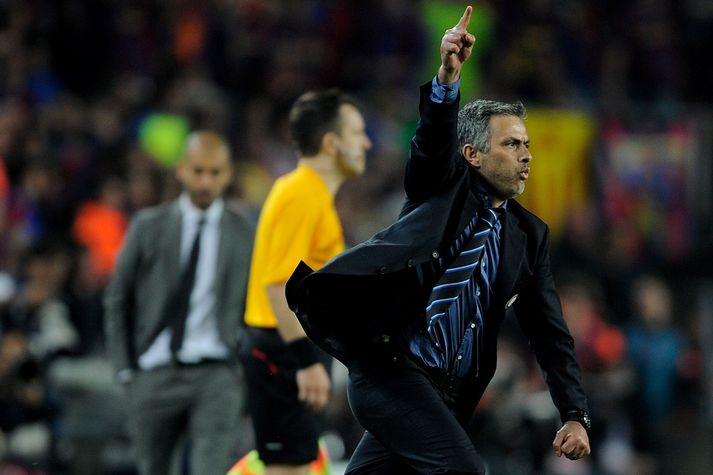 Jose Mourinho fagnaði sigrinum á Barcelona innilega þegar hann var þjálfari Inter Milan.